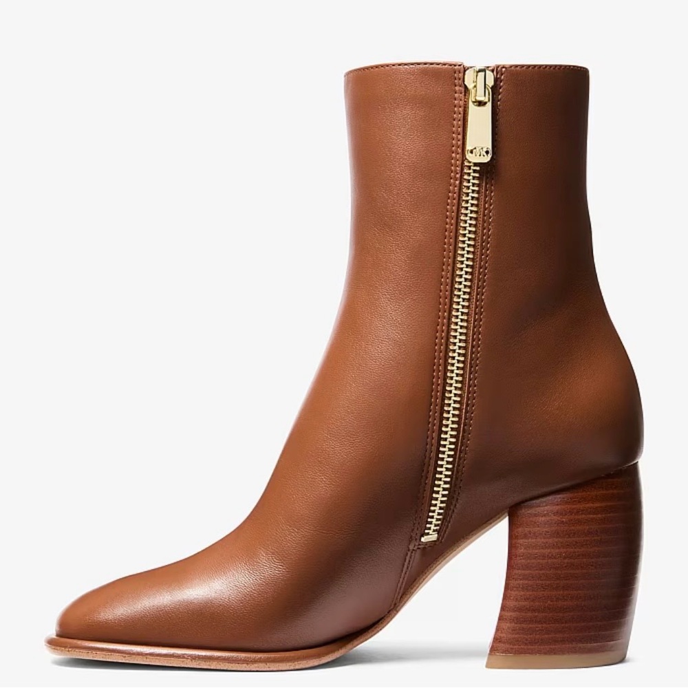 Michael Kors Tan Leather Ankle Boot with Gold Zip